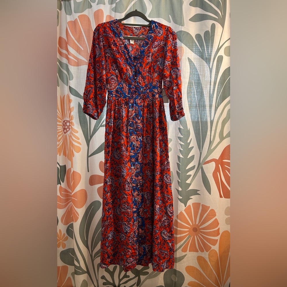 NWT Boho Floral Red and Blue Women's Maxi Dress - XS